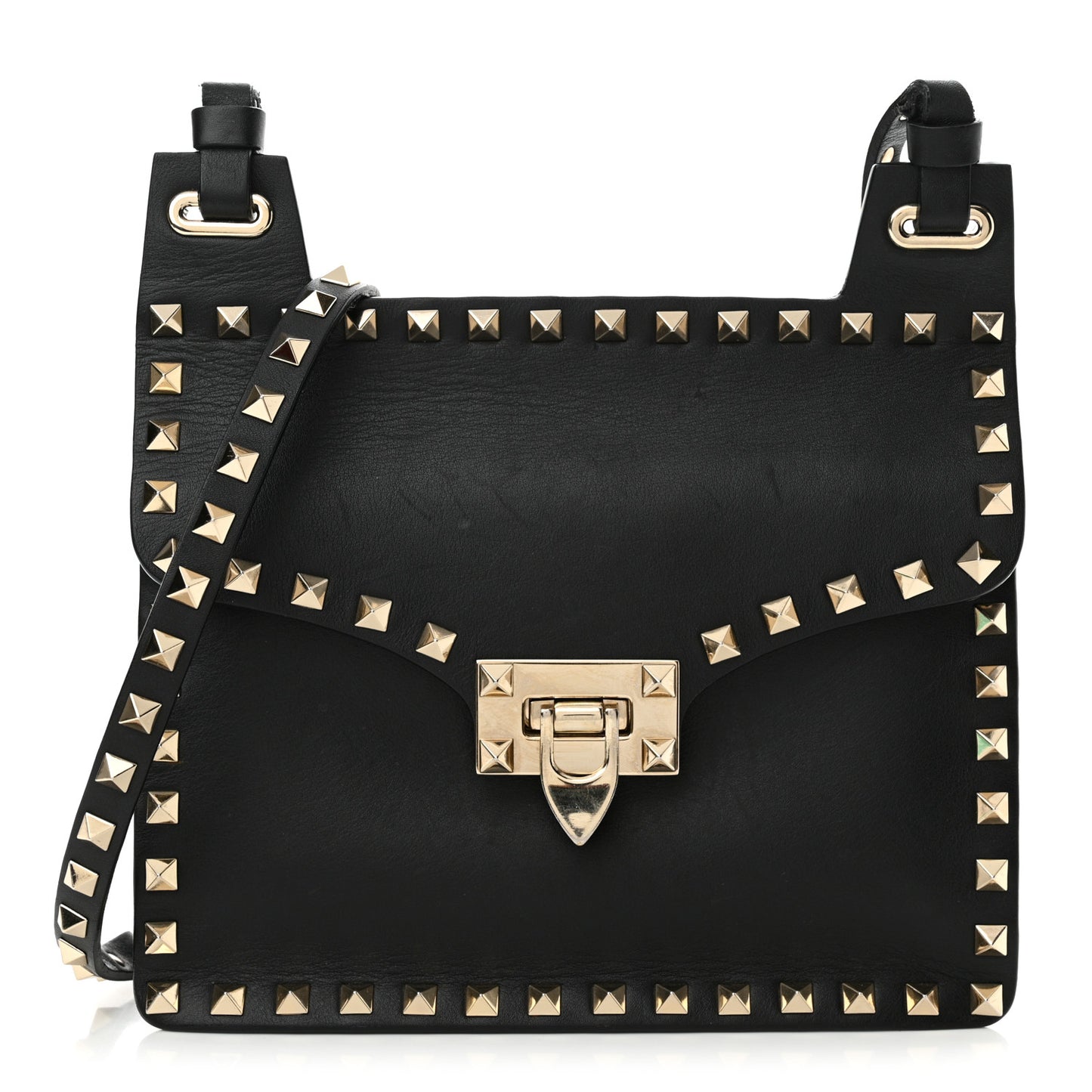 Calfskin Rockstud Crossbody Messenger Bag Black
