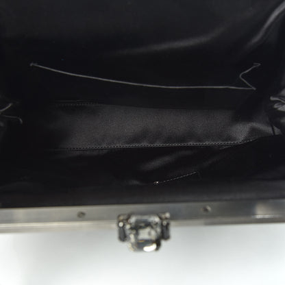 Dolce & Gabbana Satin Sequin Crystal Embellished Vanda Circles Chain Clutch Black 5 of 9