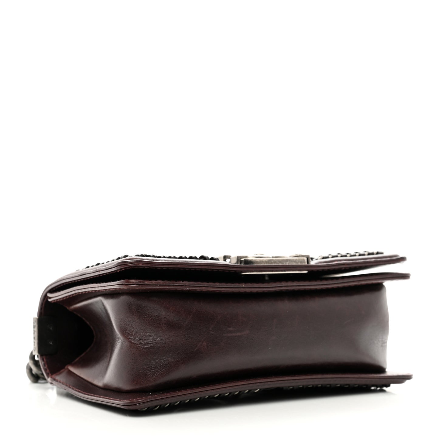 Shiny Goatskin Quilted Small Boy Top Handle Flap Burgundy