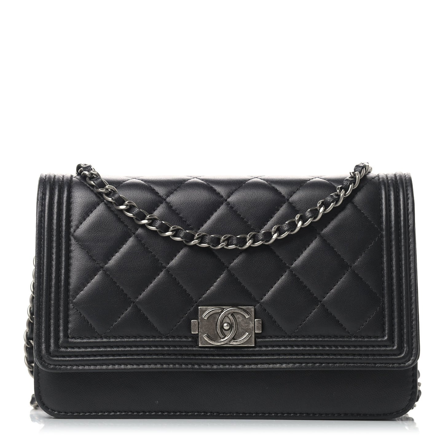 Lambskin Quilted Boy Wallet On Chain WOC Black