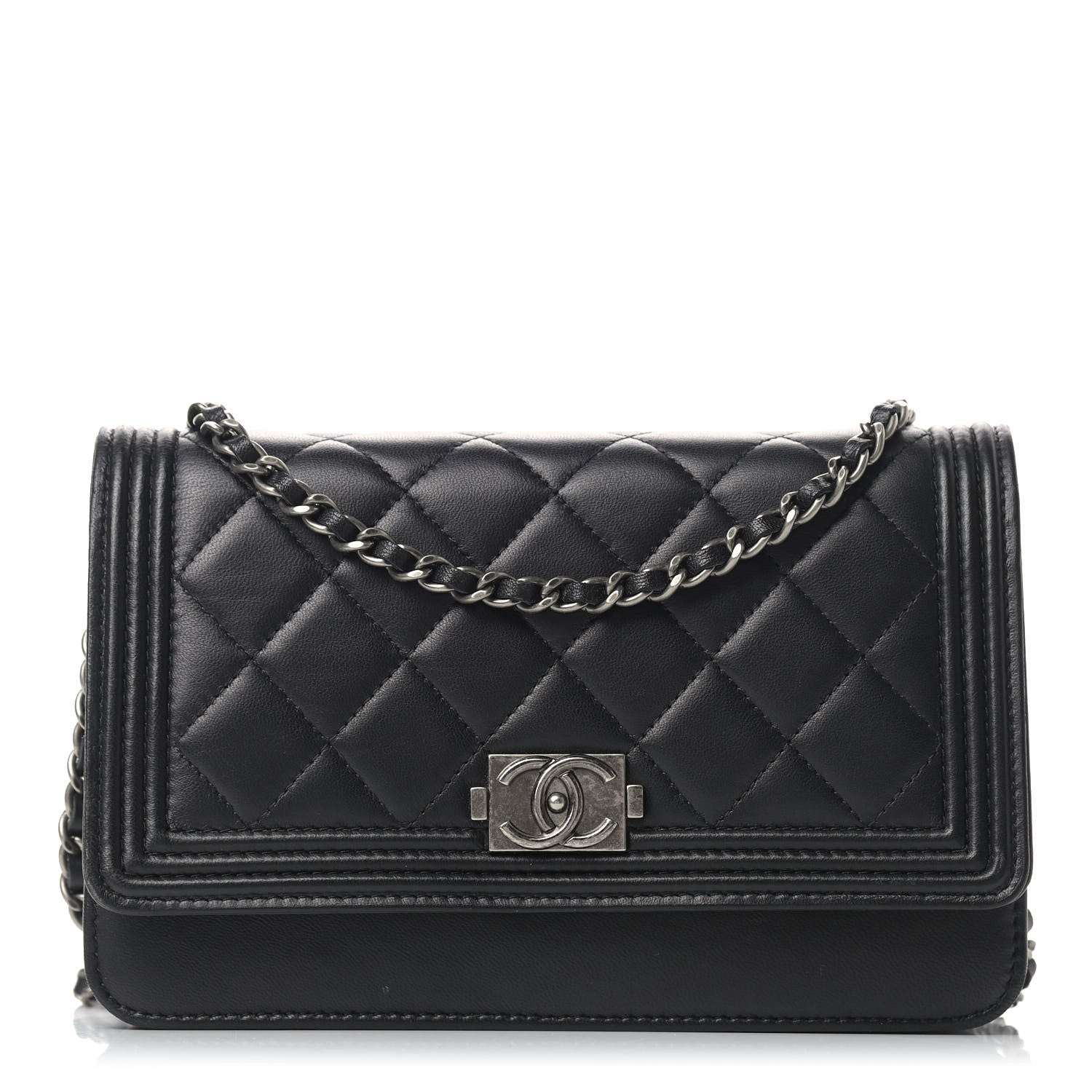 Chanel Lambskin Quilted Boy Wallet On Chain WOC Black 1 of 12