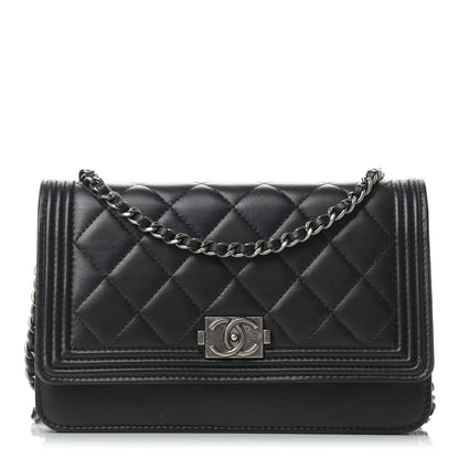 Chanel Lambskin Quilted Boy Wallet On Chain WOC Black 1 of 12