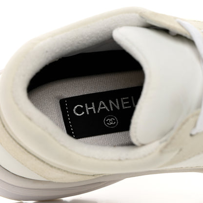 Chanel Suede Calfskin Fabric CC Sneakers 38 White 7 of 21