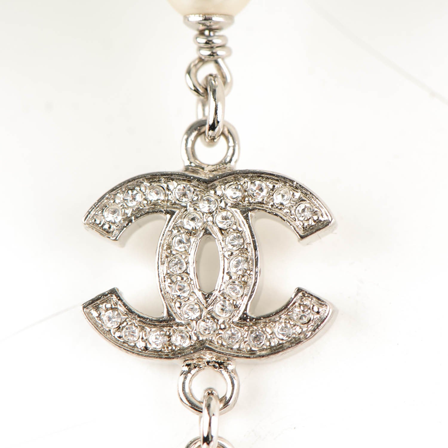 Chanel Crystal Pearl CC Necklace Silver 6 of 6