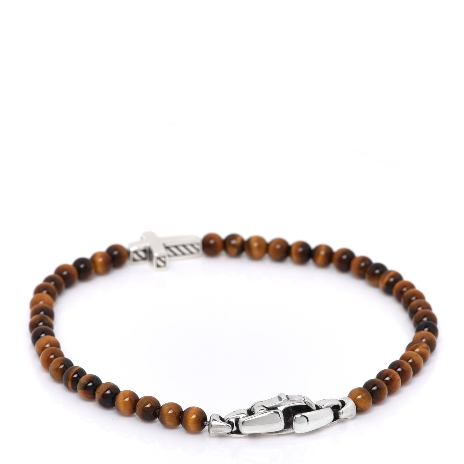 David Yurman Sterling Silver Tigers Eye 4mm Cross Spiritual Bead Bracelet 2 of 3