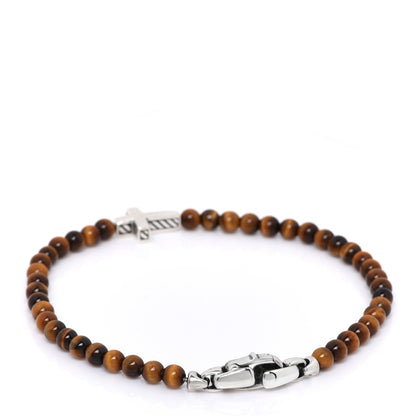 David Yurman Sterling Silver Tigers Eye 4mm Cross Spiritual Bead Bracelet 2 of 3