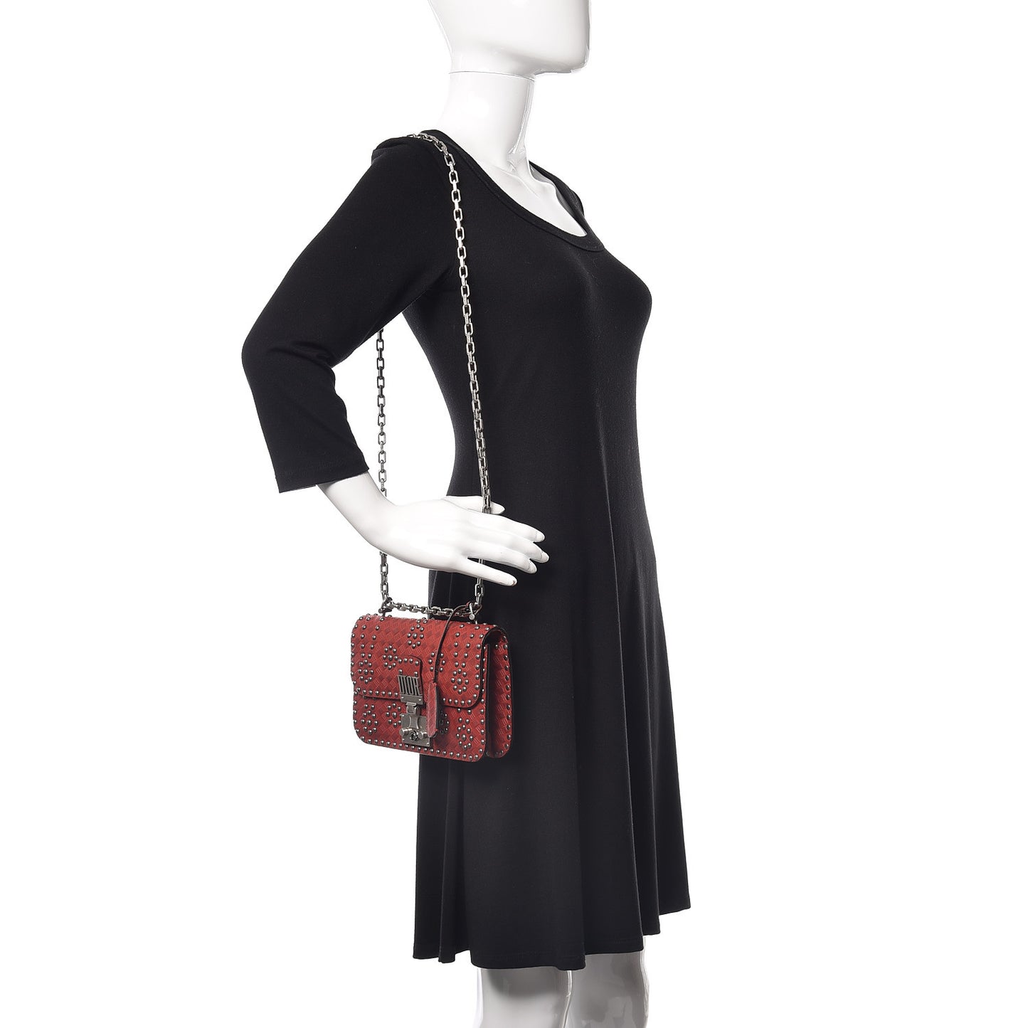 Calfskin Cannage Embossed Studded Small Dioraddict Flap Bag Red