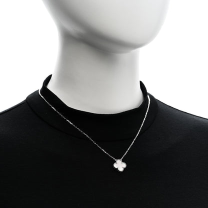 Van Cleef & Arpels 18K White Gold Mother of Pearl Vintage Alhambra Pendant Necklace 2 of 6