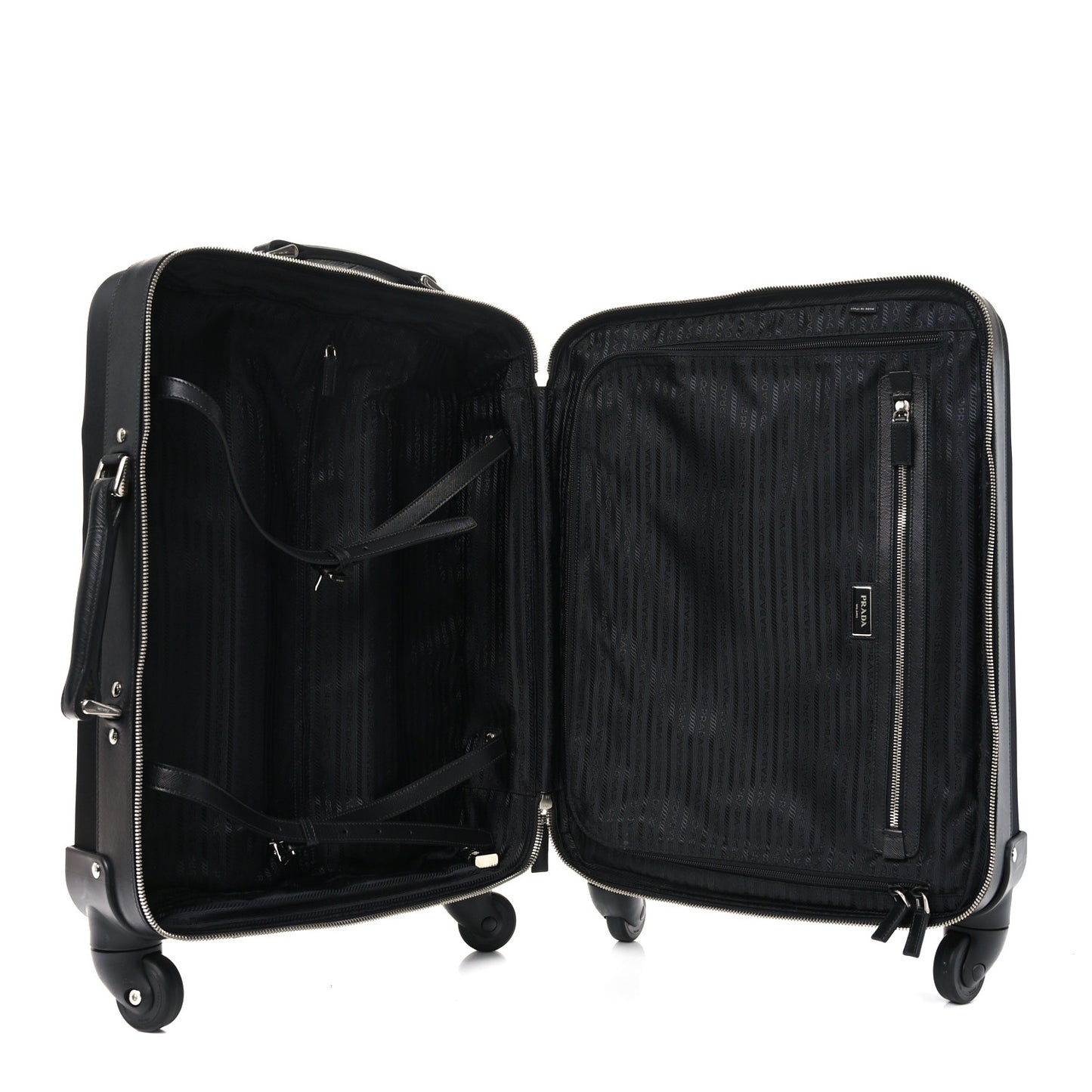Tessuto Nylon Saffiano Trolley Luggage Black