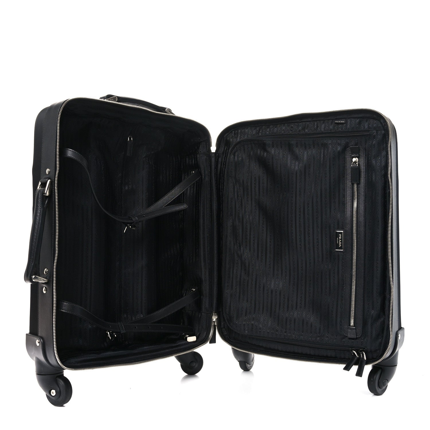 Prada Tessuto Nylon Saffiano Trolley Luggage Black 4 of 9