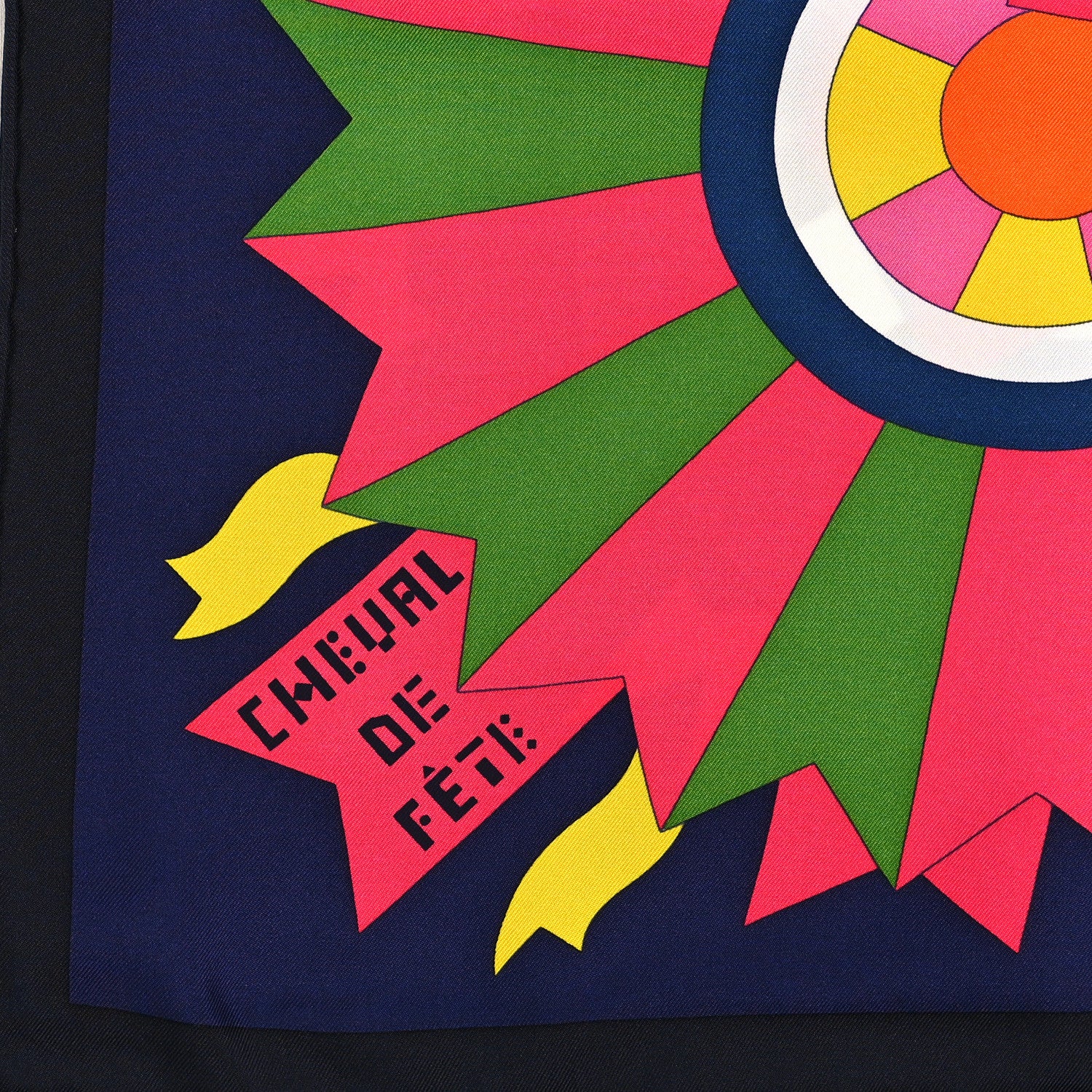 Hermes Silk Cheval De Fete Scarf 90 Indigo Jaune Vif Multicolor 4 of 4