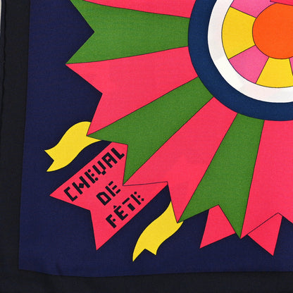 Hermes Silk Cheval De Fete Scarf 90 Indigo Jaune Vif Multicolor 4 of 4