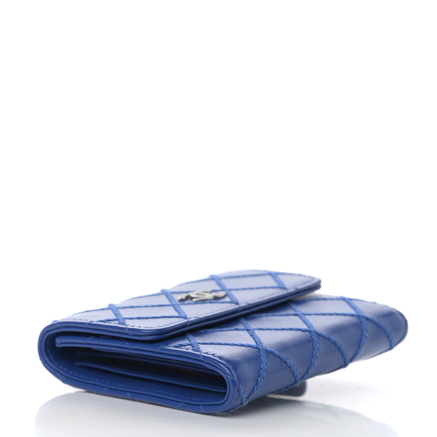 Chanel Calfskin Stitched Fancy CC Compact Flap Wallet Blue 4 of 7