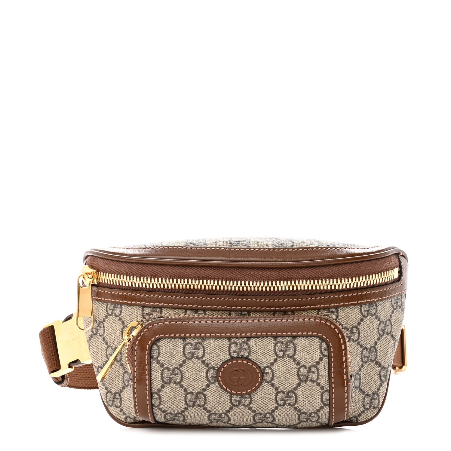 Gucci GG Supreme Monogram Textured Calfskin Retro Interlocking G Belt Bag Beige Ebony Brown Sugar 1 of 9