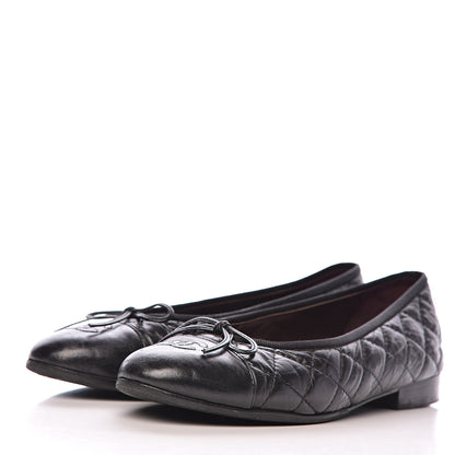 Chanel Aged Calfskin Quilted CC Cap Toe Ballerina Flats 37.5 Black 3 of 13