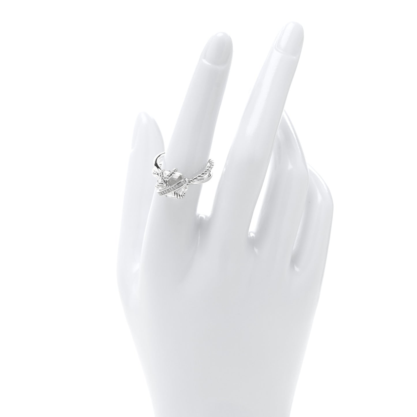 Sterling Silver Diamond Rock Crystal 10mm Cable Wrap Ring 54 7