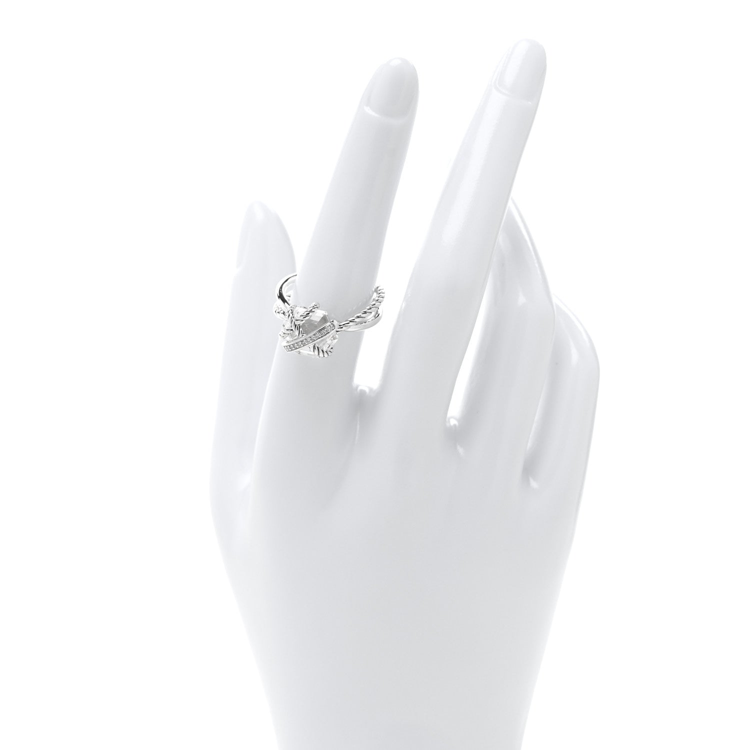 David Yurman Sterling Silver Diamond Rock Crystal 10mm Cable Wrap Ring 54 7 2 of 4