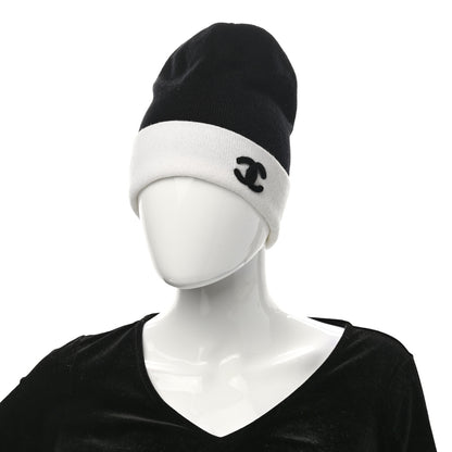 Chanel Cashmere CC Beanie Hat Black White 2 of 6