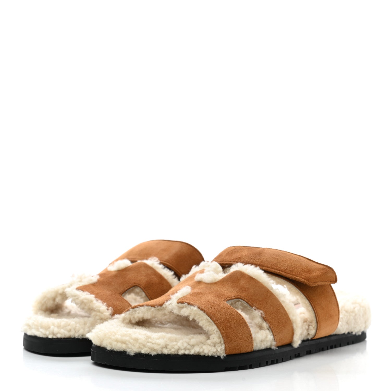 Hermes Suede Goatskin Woolskin Womens Chypre Sandals 40.5 Naturel Ecru 3 of 8