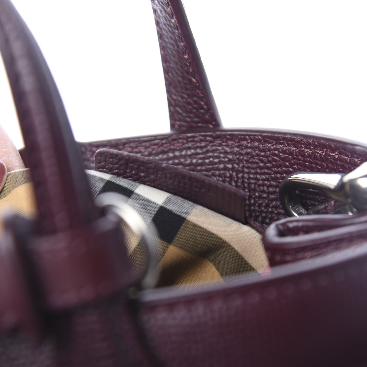 Burberry Grainy Calfskin House Check Small Banner Tote Mahogany Red 8 of 12