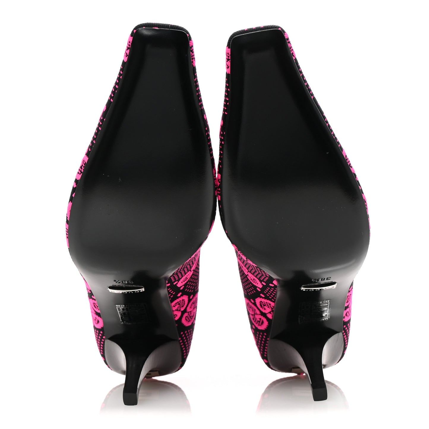 Technical Jersey Knit GG Monogram Square G 75mm Ankle Boots 38.5 Black Neon Fucsia