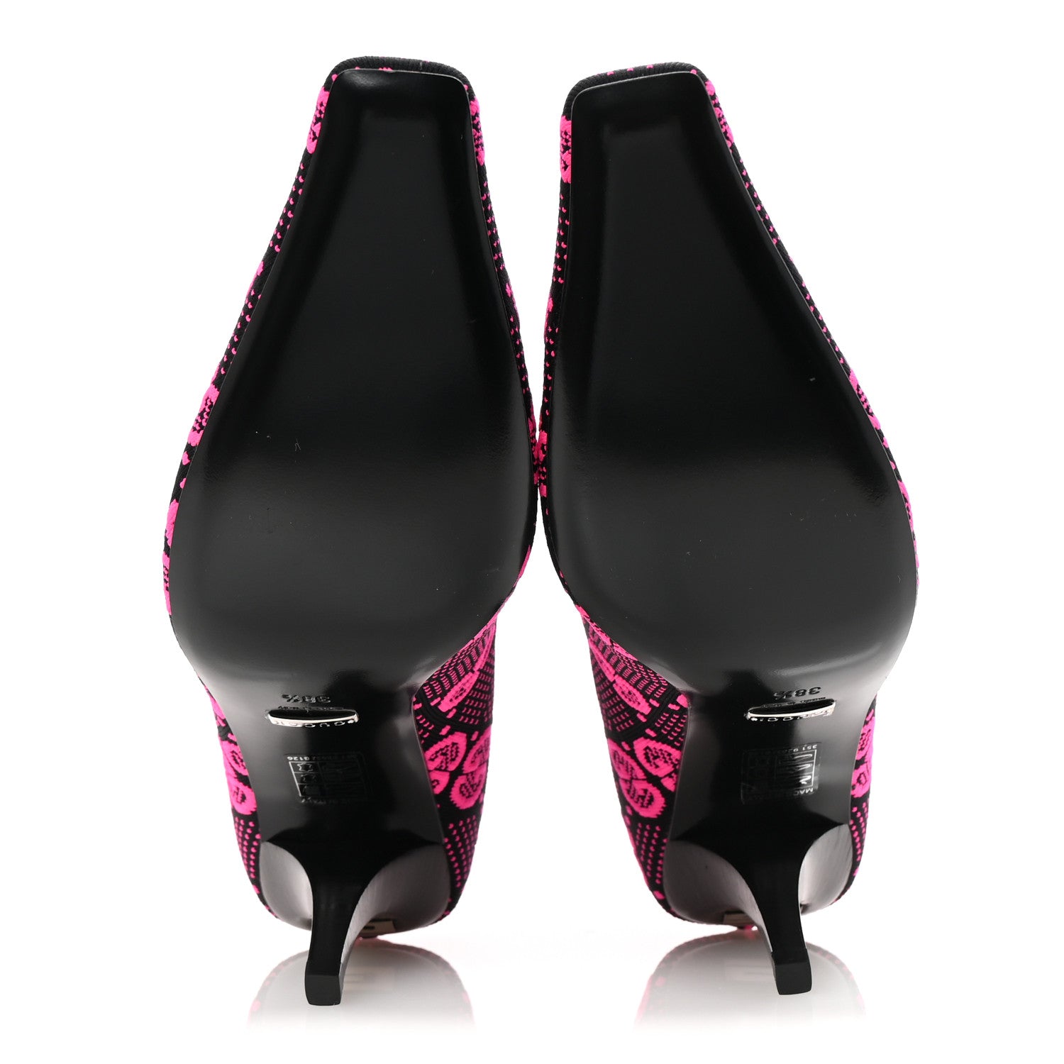 Gucci Technical Jersey Knit GG Monogram Square G 75mm Ankle Boots 38.5 Black Neon Fucsia 6 of 9