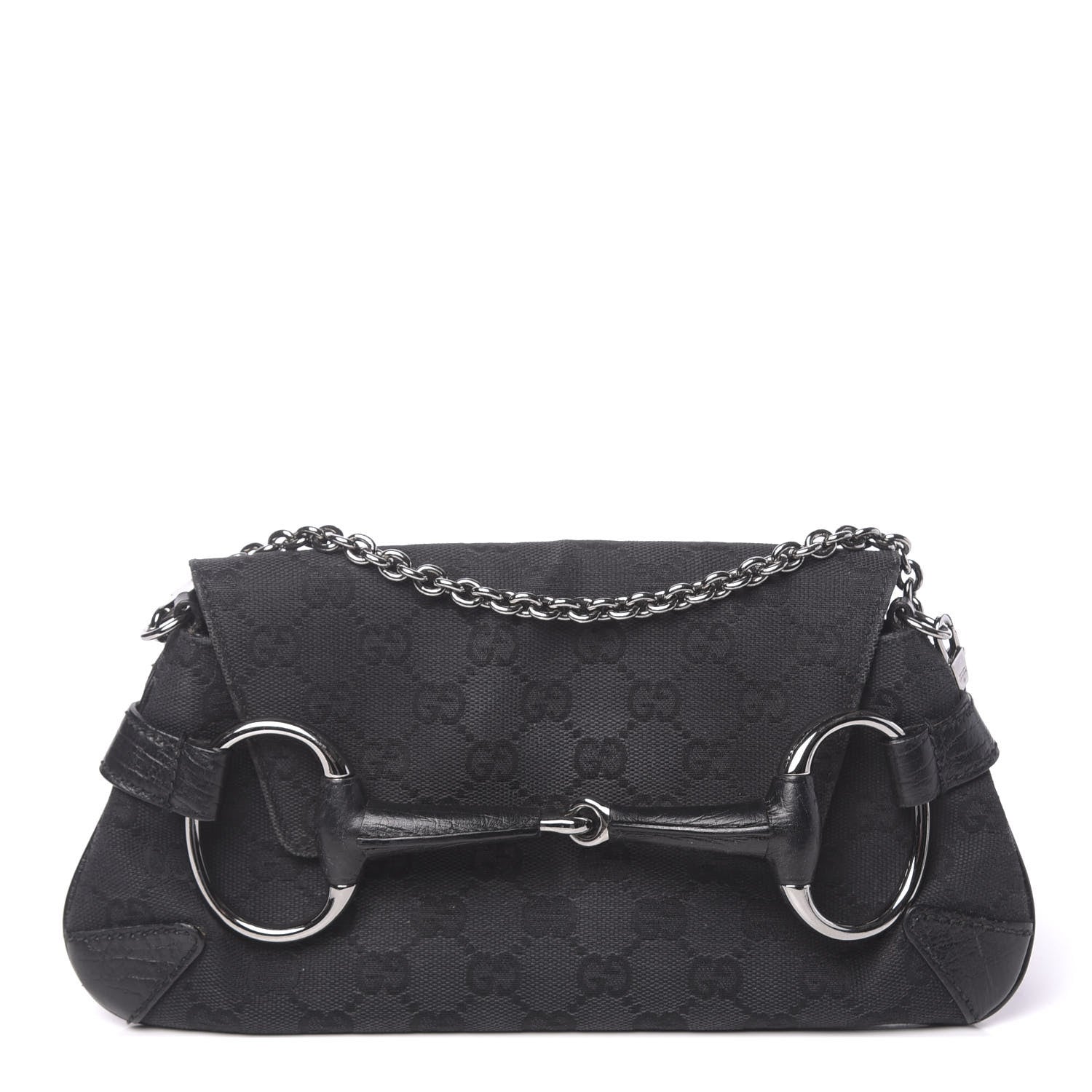 Gucci Monogram Horsebit Chain Clutch Black 1 of 13