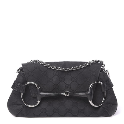 Gucci Monogram Horsebit Chain Clutch Black 1 of 13