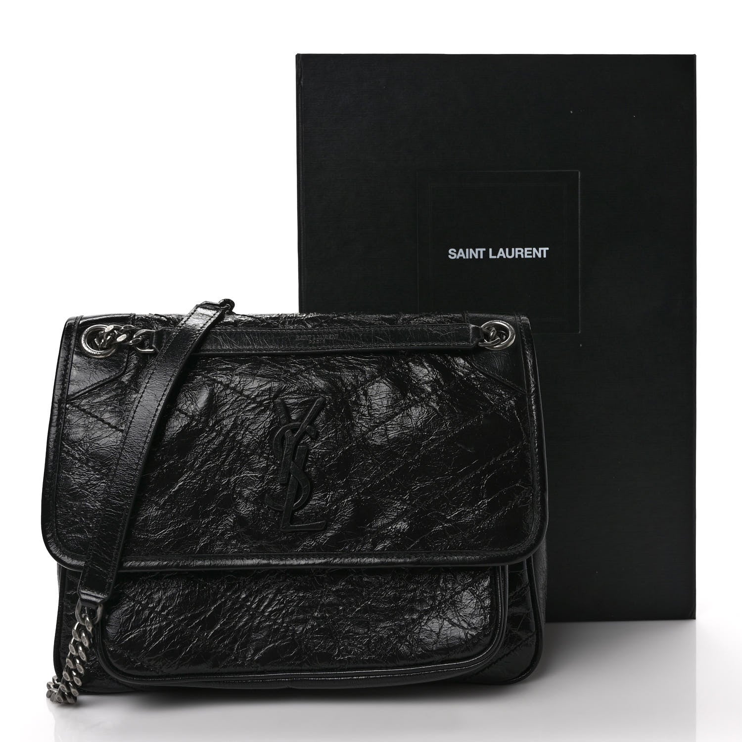 Saint Laurent Crinkled Calfskin Matelasse Monogram Medium Niki Chain Satchel Black 10 of 10