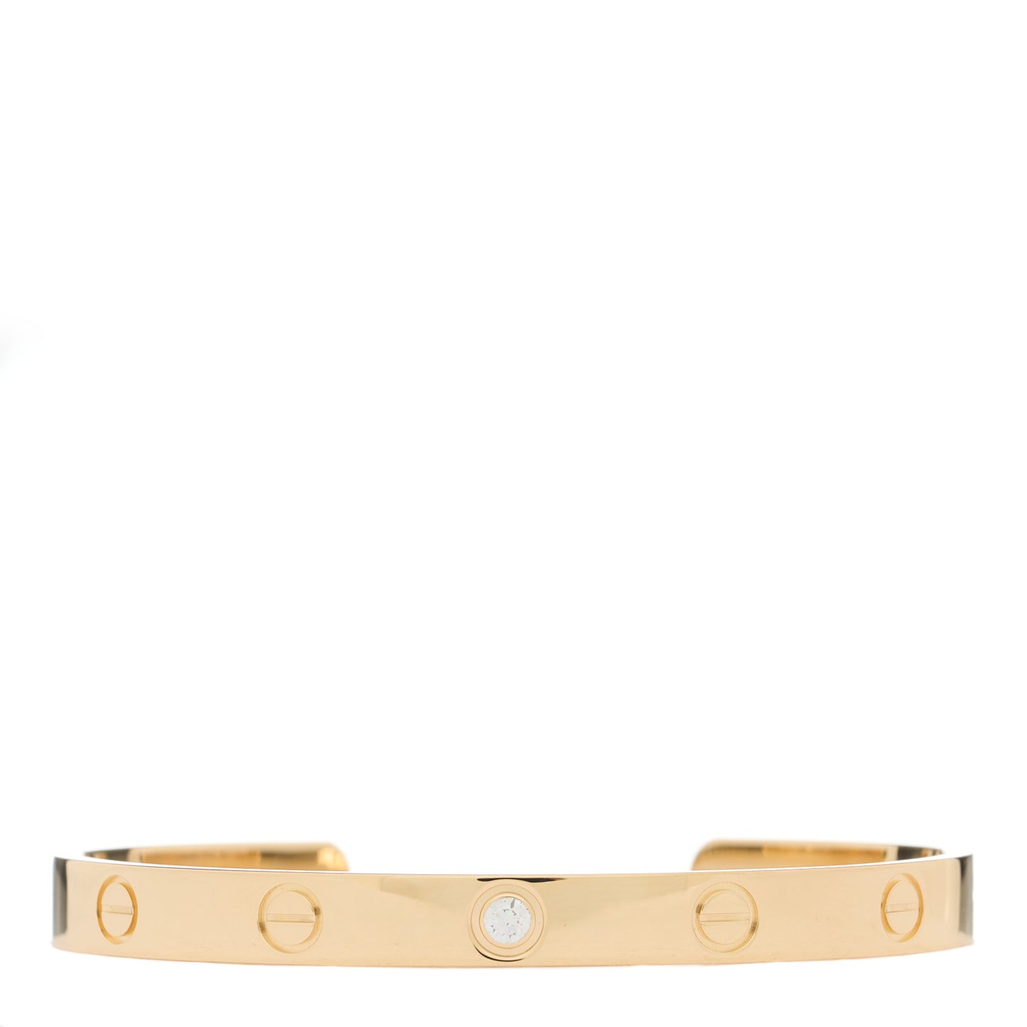 18K Yellow Gold 1 Diamond LOVE Cuff Bracelet 17