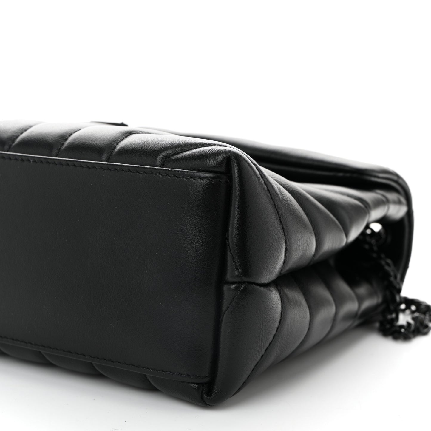 Calfskin Y Quilted Monogram Monochrome Small Loulou Chain Satchel Black