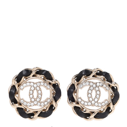 Chanel Crystal Lambskin Chain CC Stud Earrings Black Gold 1 of 5