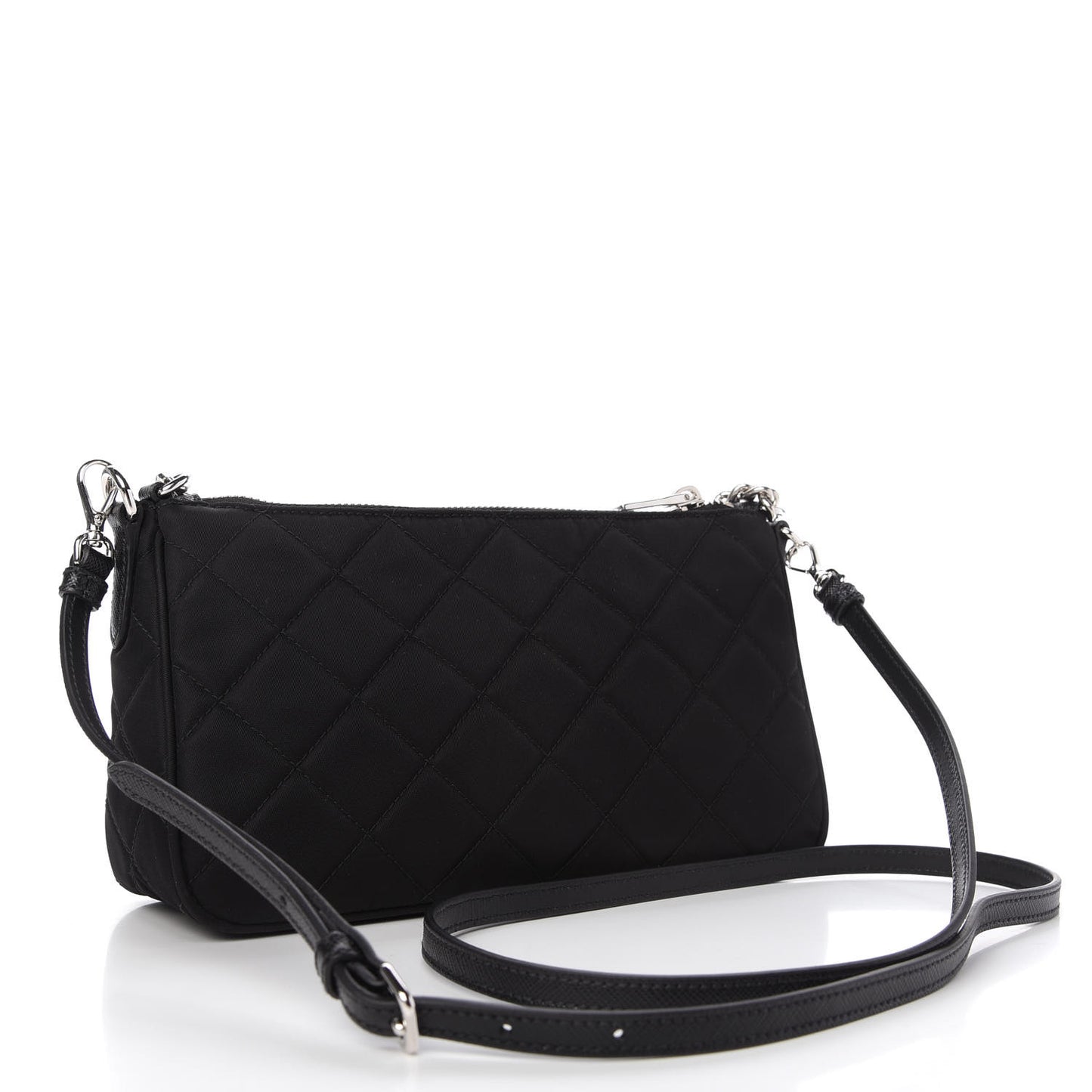 Nylon Tessuto Impuntu Quilted Crossbody Bag Black