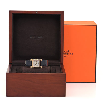 Hermes 18K Rose Gold Alligator Diamond Bezel Mother of Pearl 21mm Heure H Hour Quartz Watch Noir 5 of 5