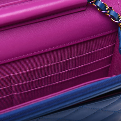 Chanel Lambskin Quilted Wallet On Chain WOC Dark Blue Pink 14 of 16