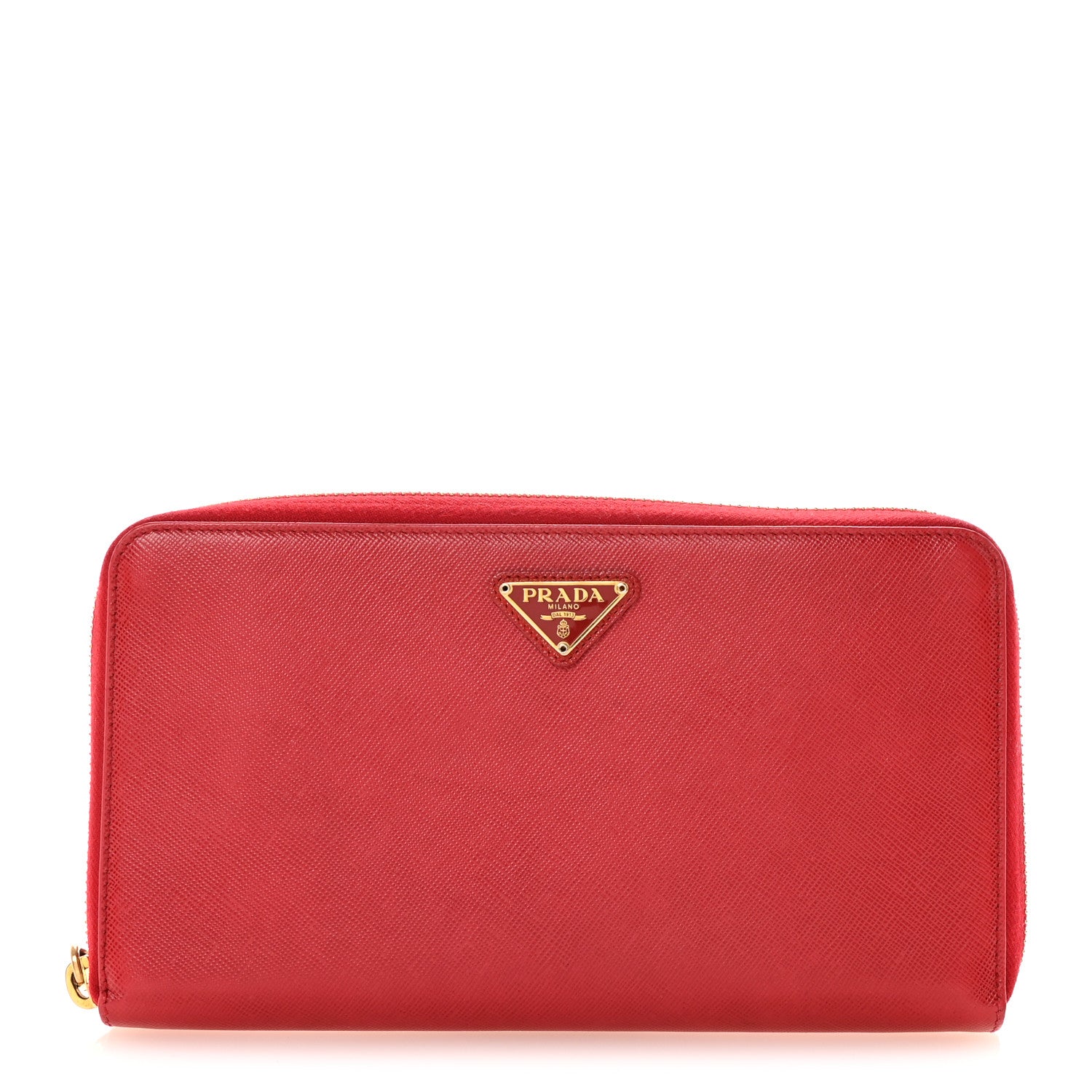 Prada Saffiano Triangle Large Zip Around Travel Wallet Fuoco 1 of 8
