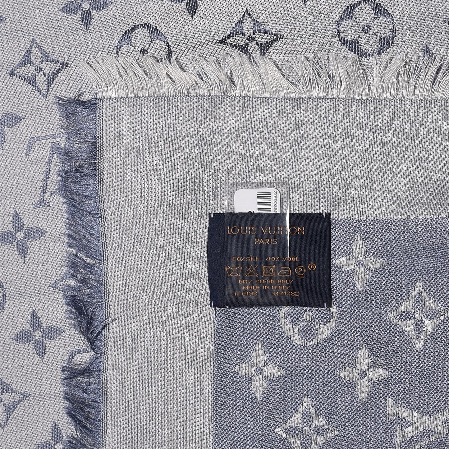 Silk Wool Monogram Denim Shawl Blue Clair