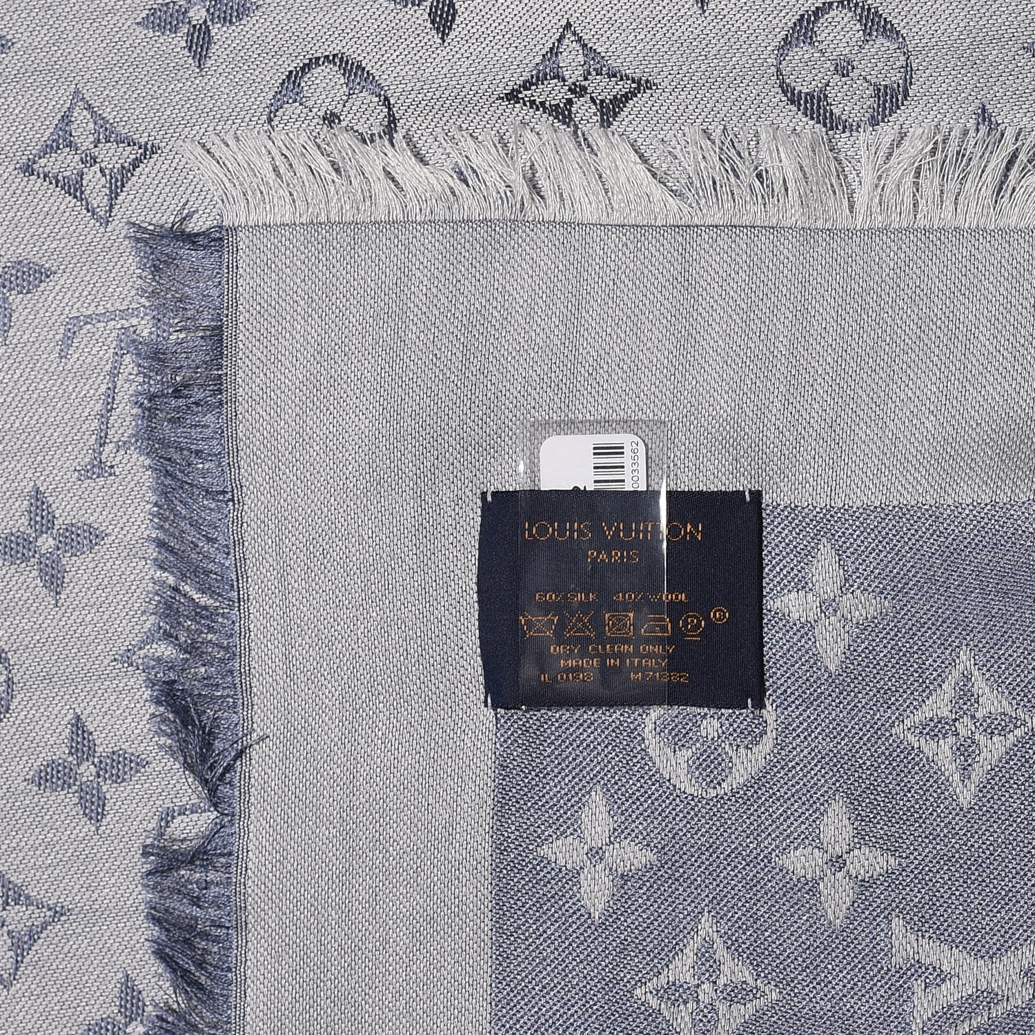 Louis Vuitton Silk Wool Monogram Denim Shawl Blue Clair 4 of 5