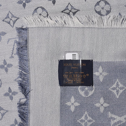 Louis Vuitton Silk Wool Monogram Denim Shawl Blue Clair 4 of 5