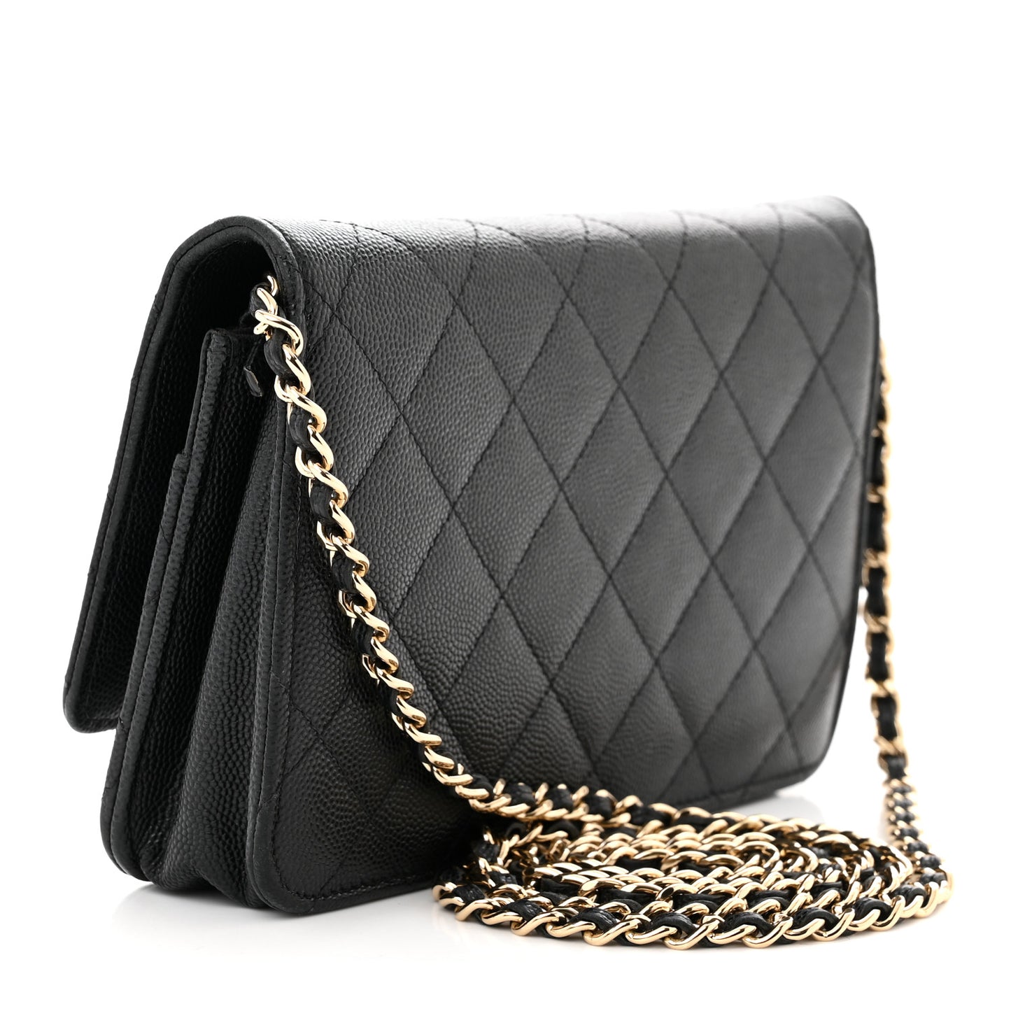 Caviar Quilted Crystal CC Wallet On Chain WOC Black