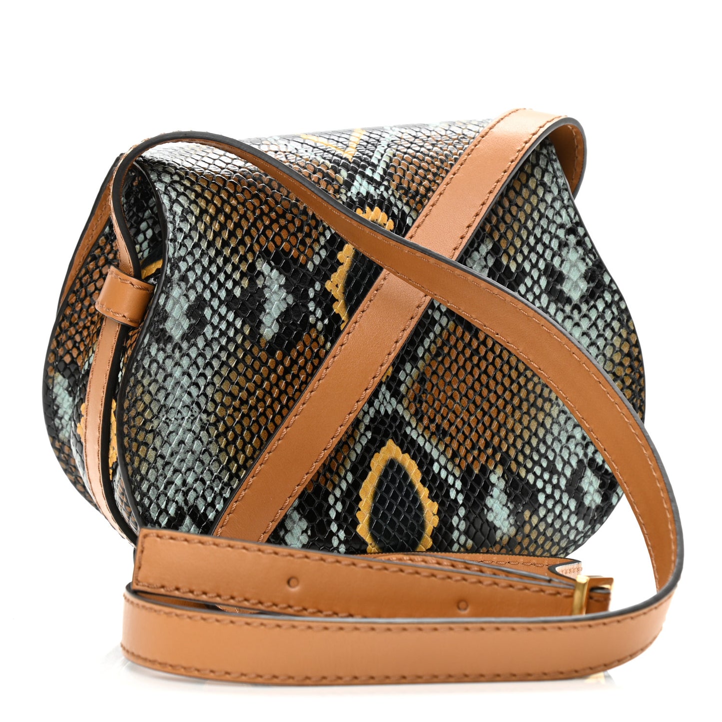 Python Calfskin Embossed Mini Marcie Round Crossbody Bag Multicolor