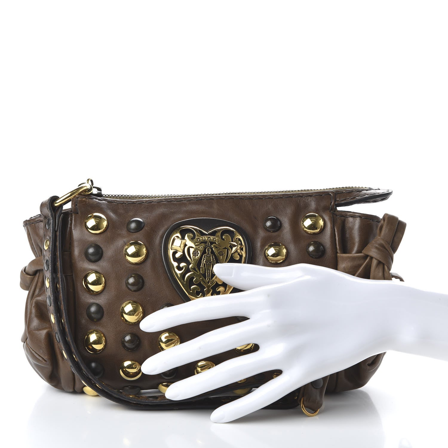 Gucci Calfskin Studded Babouska Clutch Brown 2 of 10