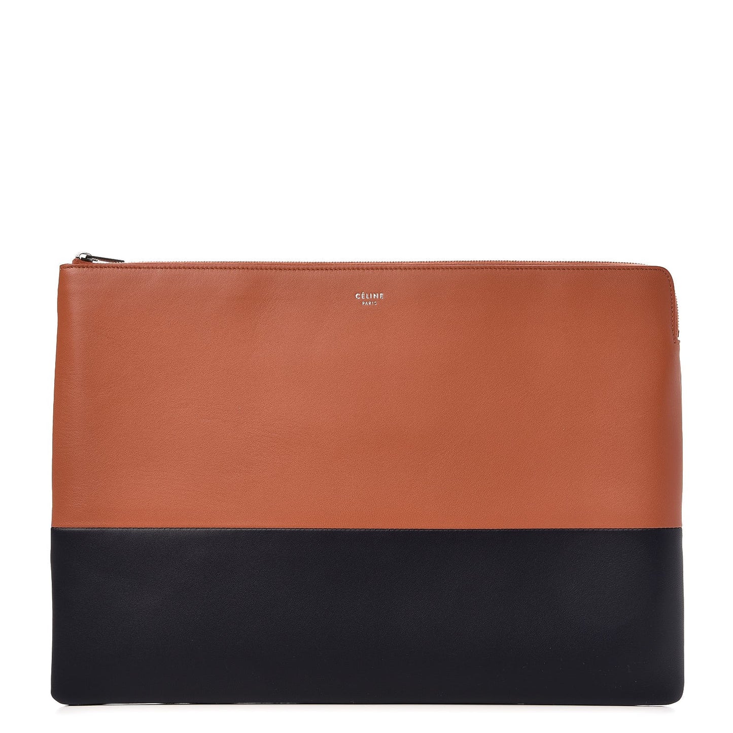 Lambskin Large Bi-Color Solo Clutch Pouch Terracotta Navy