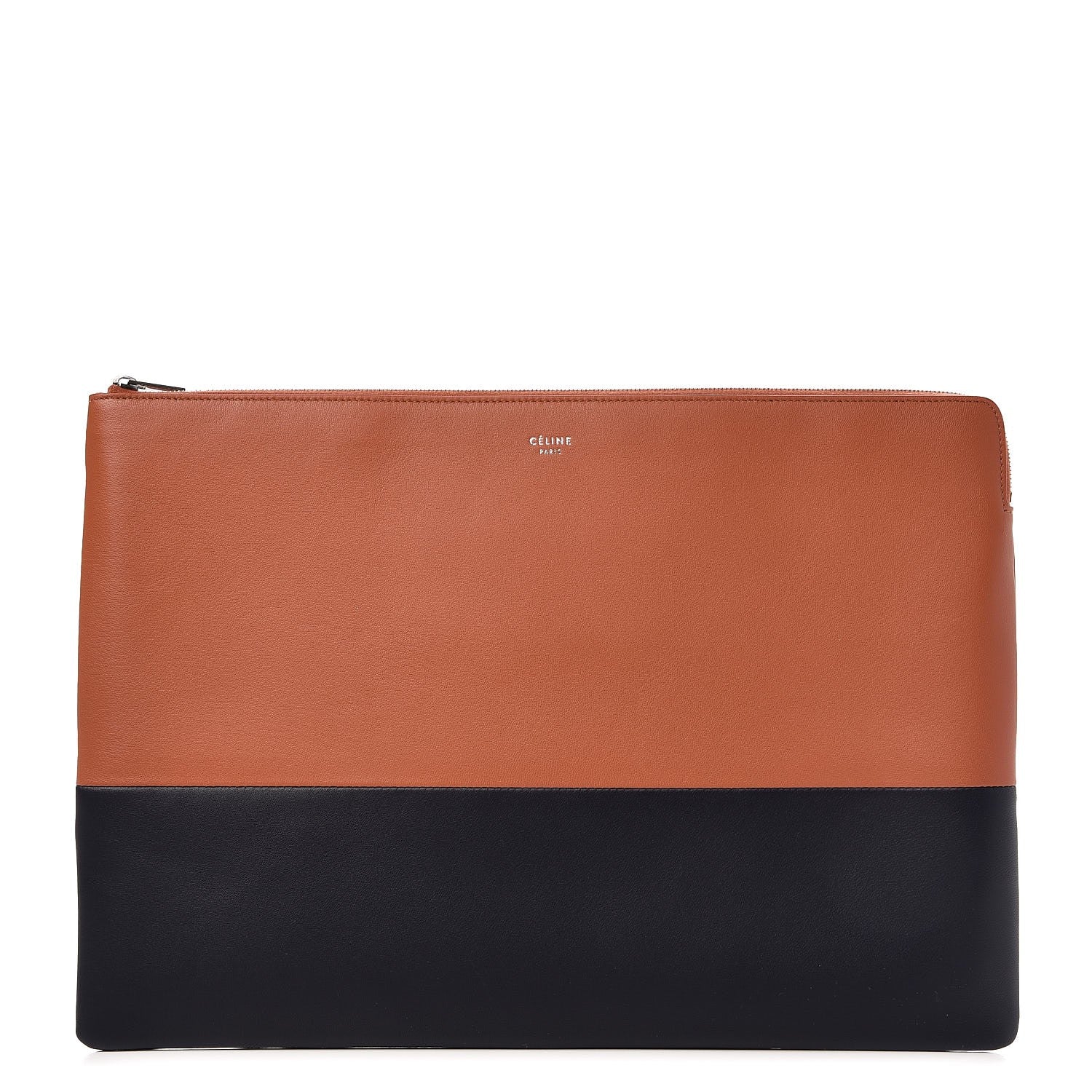Celine Lambskin Large Bi-Color Solo Clutch Pouch Terracotta Navy 1 of 7