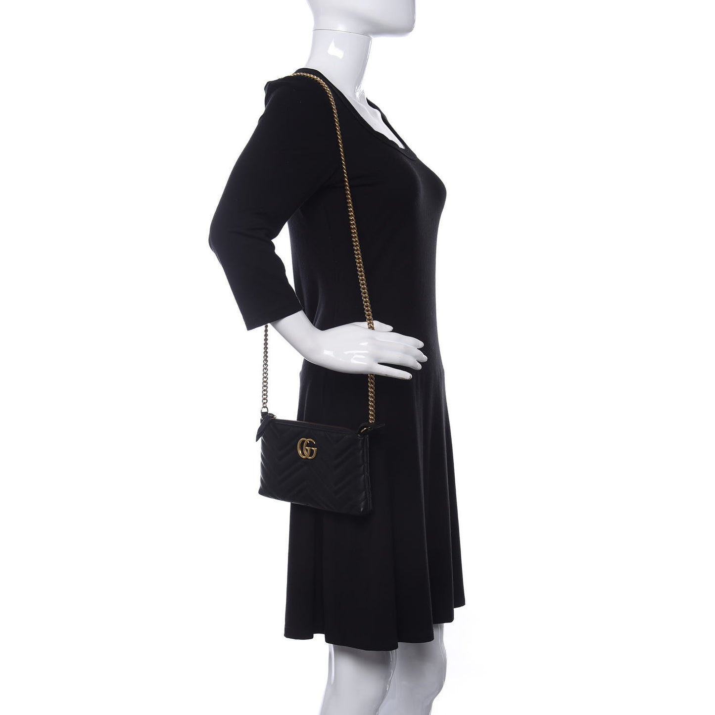 Calfskin Matelasse Mini GG Marmont Chain Bag Black