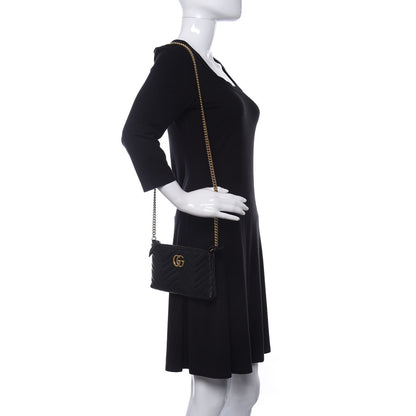 Gucci Calfskin Matelasse Mini GG Marmont Chain Bag Black 2 of 11
