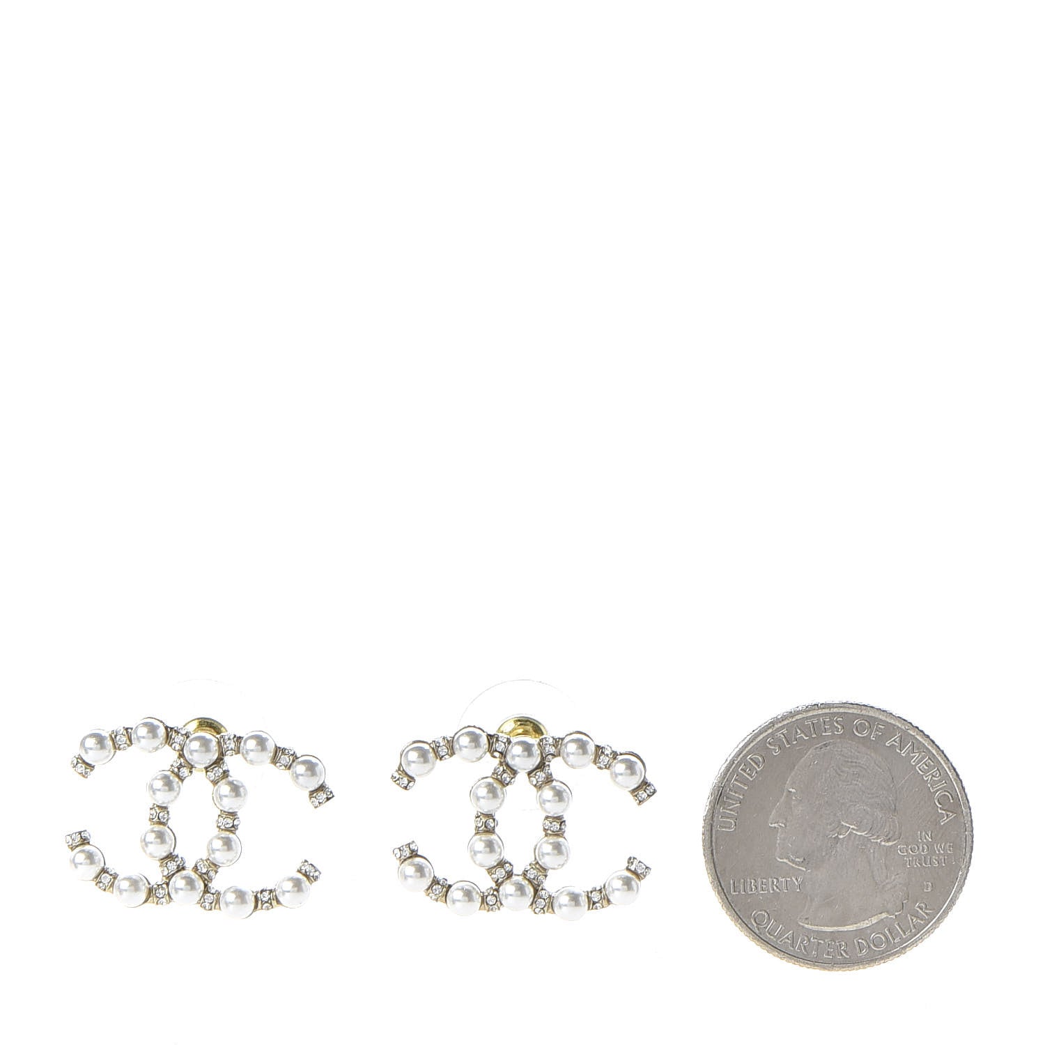 Chanel Pearl Crystal Nefertiti CC Earrings Gold 2 of 5