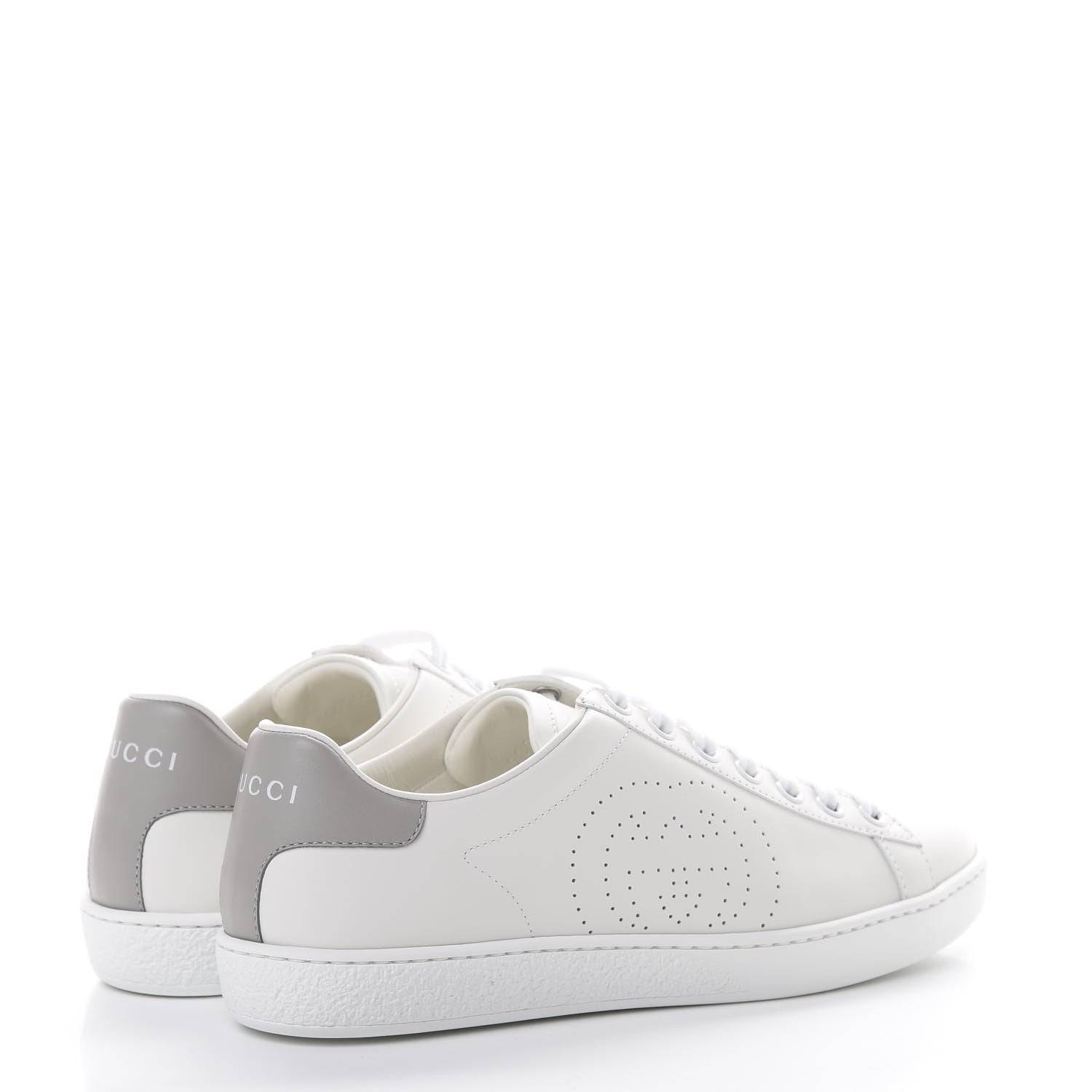 Gucci Calfskin Interlocking G Perforated Womens Ace Sneakers 36 White Grey Sky 4 of 8
