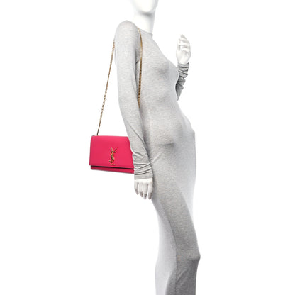 Saint Laurent Grain De Poudre Medium Monogram Kate Satchel Lipstick Fuchsia 2 of 13