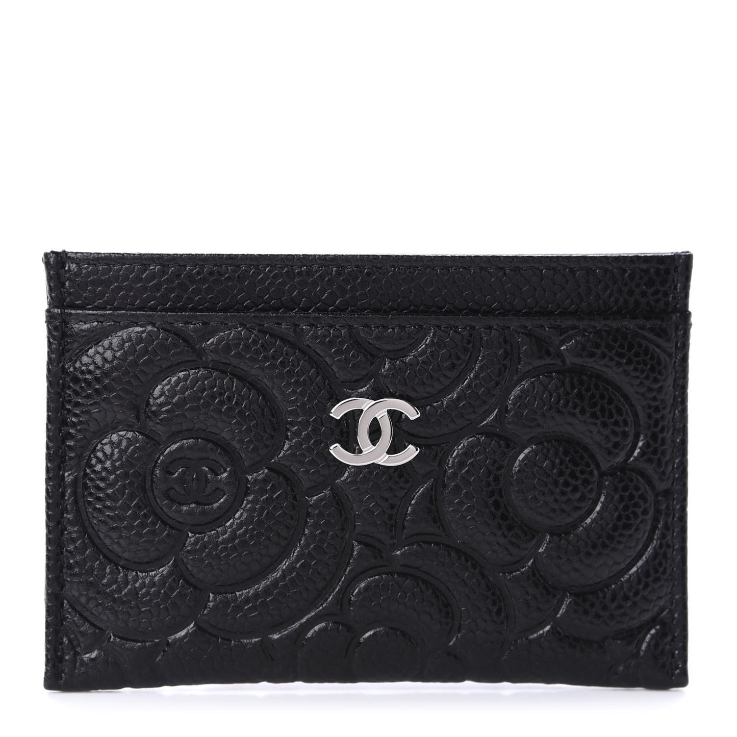 Caviar Camellia Embossed Card Holder Black